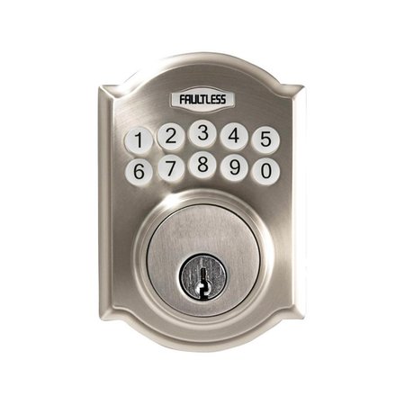 FAULTLESS Faultless 5002080 Satin Nickel Metal Electronic Deadbolt with Residential Auto Lock Adjustable Delay 5002080